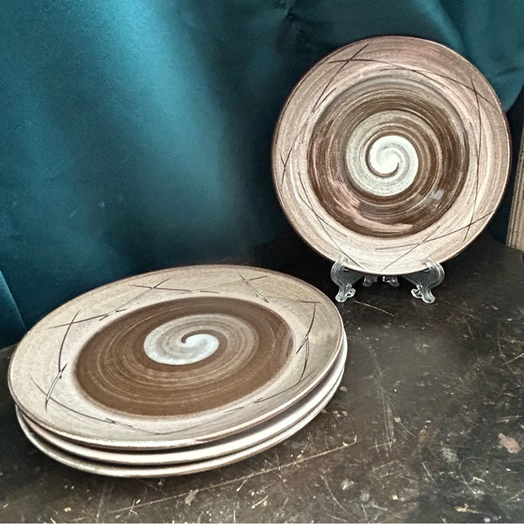 Santa Anita Ware Vreni Brown Swirl Mid CenturyCalifornia Pottery 4 Bread Plates - Picture 1 of 13
